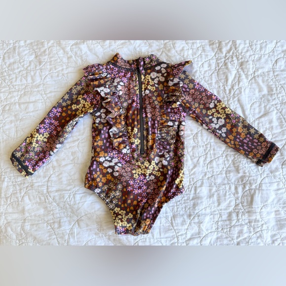 Cotton On Baby Swimsuit - Floral w/ Sleeve Ruffle - Size 00 / 3-6 months - Picture 2 of 4
